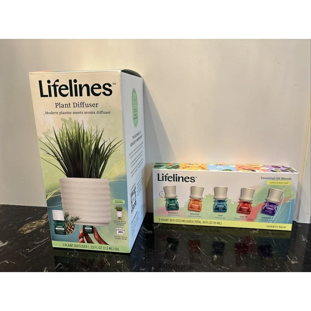 Lifelines Plant Diffuser Modern Home Design & 5 Essential Oil Blends - New